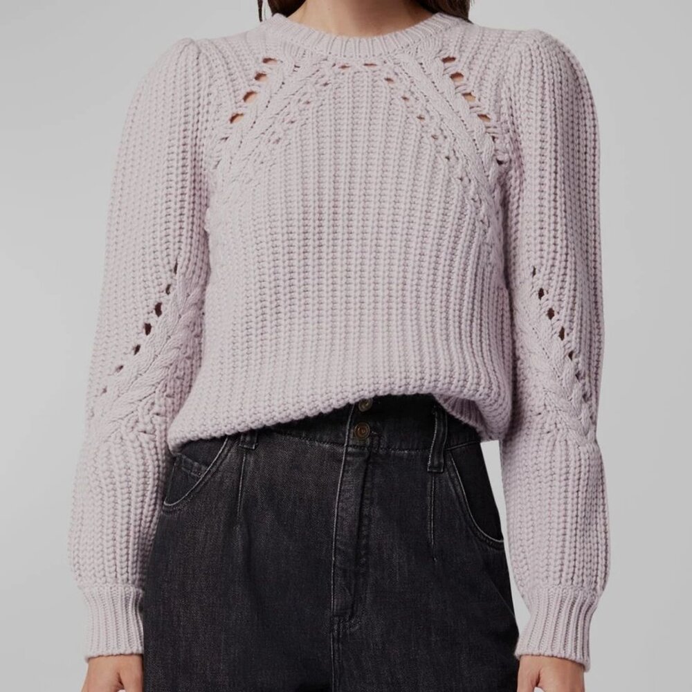 Joie 100% Merino Wool Lavender Lilac Cable Knit Joanes Sweater